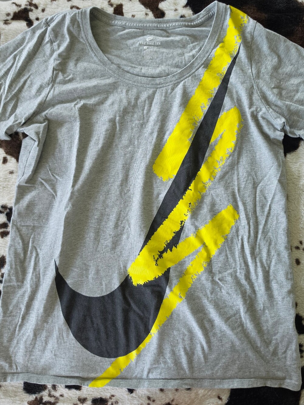 Nike Gray T-Shirt with Yellow Brushstroke & Black Swoosh